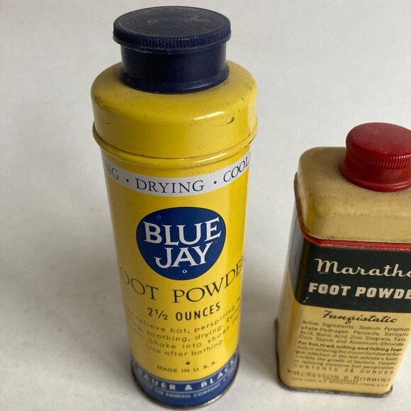 Vintage Foot Powder Tins- Marathon Fungistatic & Blue Jay Bottles - Picture 4 of 6